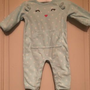 Kitty fleece light teal polka dot footless outfit